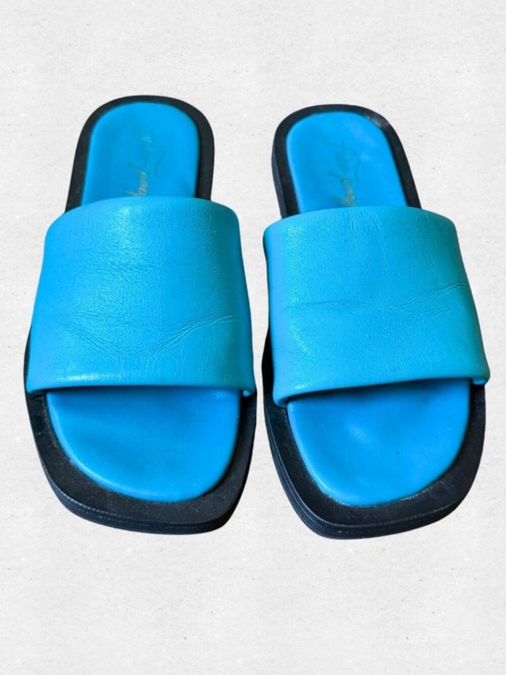 Free People Wren Blue Leather Slip On Sandals Size 39 8.5 Turquoise Beach